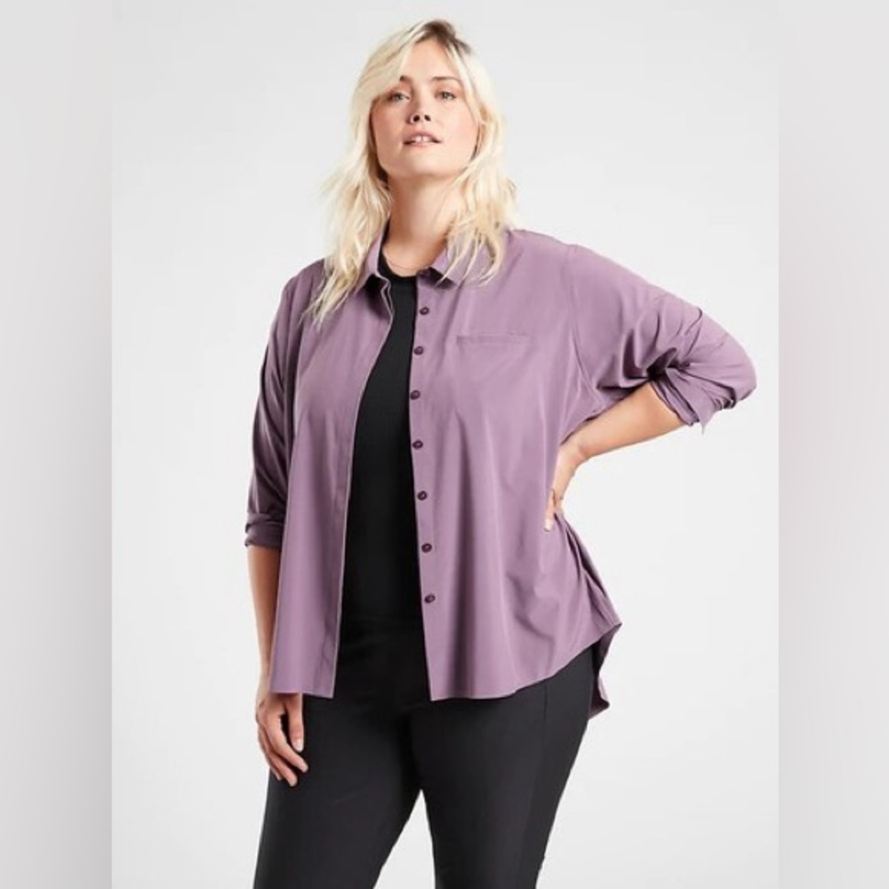 EUC Athleta Urbanite Top 2.0, Button-Down Shirt in Dusk Violet | Women’s Plus 1X - Picture 14 of 16